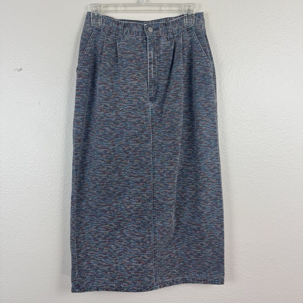 Vintage Vivaldi Jeanswear Patterned Denim Straight Midi Skirt Multicolor 6 XS